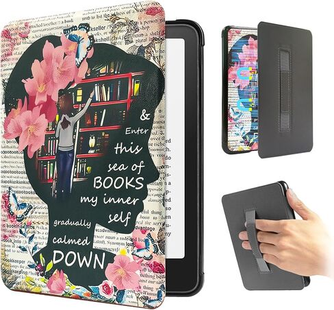 حافظة SCSVPN لجهاز Kindle Paperwhite الجيل الحادي عشر 2021 مقاس 6.8 بوصة وإصدار Kindle Paperwhite Signature Edition - غطاء قماش متين نحيف مع حامل وحزام يد وفتحة للبطاقة، تنبيه/غفو تلقائي - وردي in Saudi Arabia
