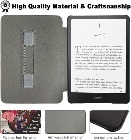 حافظة SCSVPN لجهاز Kindle Paperwhite الجيل الحادي عشر 2021 مقاس 6.8 بوصة وإصدار Kindle Paperwhite Signature Edition - غطاء قماش متين نحيف مع حامل وحزام يد وفتحة للبطاقة، تنبيه/غفو تلقائي - وردي in Saudi Arabia