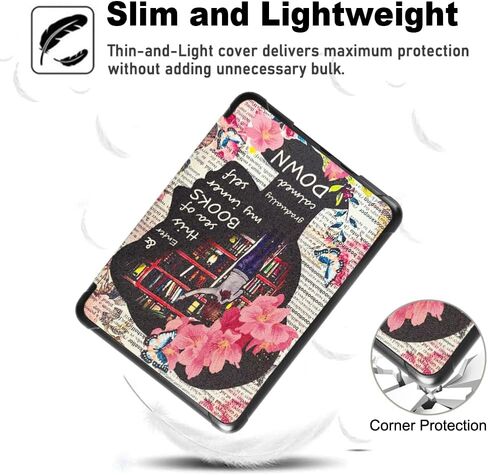 حافظة SCSVPN لجهاز Kindle Paperwhite الجيل الحادي عشر 2021 مقاس 6.8 بوصة وإصدار Kindle Paperwhite Signature Edition - غطاء قماش متين نحيف مع حامل وحزام يد وفتحة للبطاقة، تنبيه/غفو تلقائي - وردي in Saudi Arabia