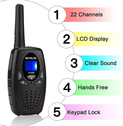 Retevis RT628 Walkie Talkies, Long Range Walkie Talkies for Adults, Belt Clip Key Lock Crystal Voice, Family Two Way Radios 4 Pack with for Camping Hiking(Black,4 Pack) in Saudi Arabia
