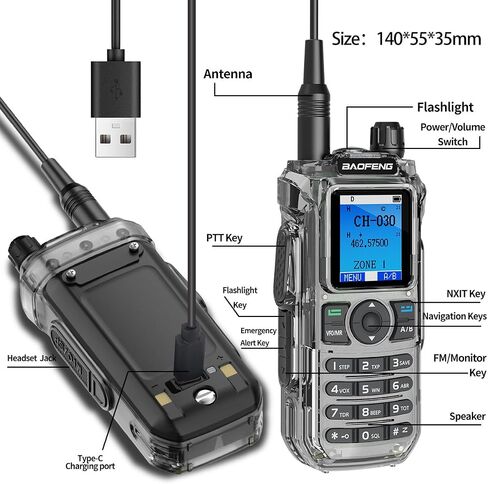 راديو Baofeng GMRS المحمول، راديو Baofeng طويل المدى قابل لإعادة الشحن GM21 أجهزة اتصال لاسلكية، جهاز استقبال الطقس NOAA GM-15 PRO 999 قناة راديو ثنائي الاتجاه مع شاحن USB-C لصيد معدات البقاء على قيد الحياة، قطعتان in Kuwait