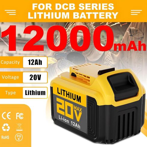 DCB Series 20V MAX Lithium-Ion Battery, 12Ah High Capacity, Multiple Protection System, 12000mAh Power Tool Battery Pack (8PACK 12AH) in Saudi Arabia