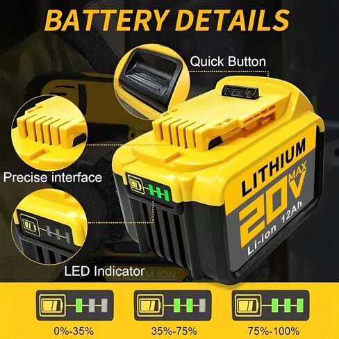 DCB Series 20V MAX Lithium-Ion Battery, 12Ah High Capacity, Multiple Protection System, 12000mAh Power Tool Battery Pack (8PACK 12AH) in Saudi Arabia