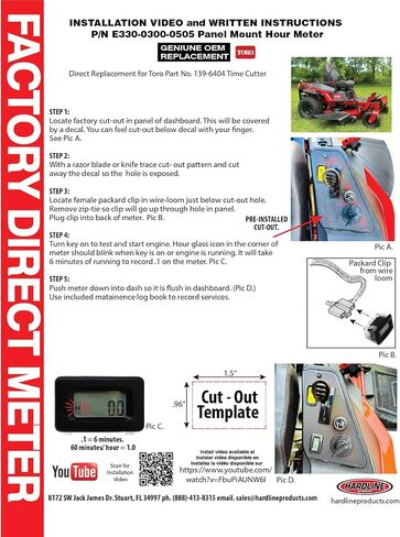 Hardline Products USA Digital Panel Mount Hour/Tach Meter لـ Toro - MTD - Bad Boy - Cub Cadet - Troy -Bilt - Briggs and Stratton - N310 in Saudi Arabia