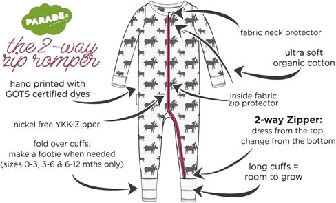 PARADE Organic Signature Print '2-Way' Zip Romper - Long Sleeve Airplanes 2T no mitts in Saudi Arabia