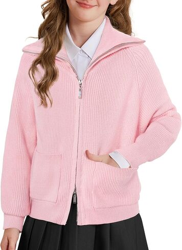 GRACE KARIN Girls' Cardigan Kids Zip Knit Uniform Sweaters Size 6-14 Fall Jacket in Saudi Arabia