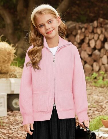 GRACE KARIN Girls' Cardigan Kids Zip Knit Uniform Sweaters Size 6-14 Fall Jacket in Saudi Arabia