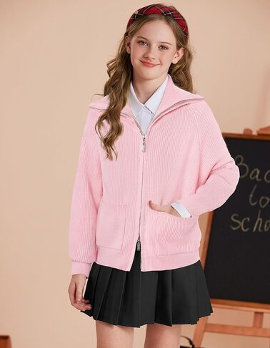 GRACE KARIN Girls' Cardigan Kids Zip Knit Uniform Sweaters Size 6-14 Fall Jacket in Saudi Arabia