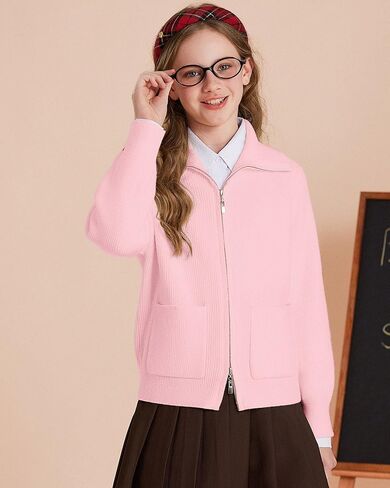 GRACE KARIN Girls' Cardigan Kids Zip Knit Uniform Sweaters Size 6-14 Fall Jacket in Saudi Arabia