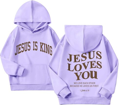 Jesus Loves You Jesus Is King Christian Hoodie for Girls God Bible Verse Religious Faith Sweatshirt Cute Graphic Top in Saudi Arabia