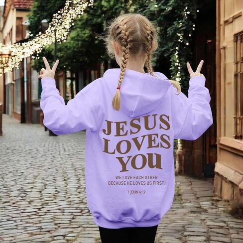 Jesus Loves You Jesus Is King Christian Hoodie for Girls God Bible Verse Religious Faith Sweatshirt Cute Graphic Top in Saudi Arabia