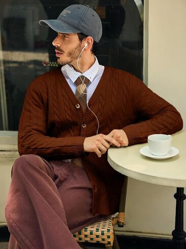 Runcati Mens Cable Knit Cardigan Sweater V Neck Casual Button Down Sweaters Long Sleeve Fall Outwear with Pockets in Saudi Arabia
