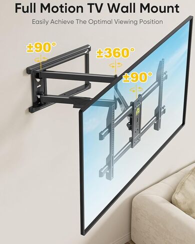 حامل تثبيت على الحائط على شكل ذراع تلفاز بطول بطول 32 بوصة إلى 75 بوصة - تصميم مسمار واحد سهل التركيب - 33 بوصة من التمديد السلس بالإضافة إلى الدوران والإمالة، 600 × 400 مم، يحمل 49.8 كجم. in Saudi Arabia