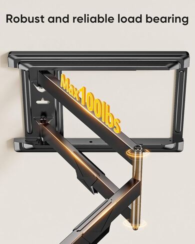 حامل تثبيت على الحائط على شكل ذراع تلفاز بطول بطول 32 بوصة إلى 75 بوصة - تصميم مسمار واحد سهل التركيب - 33 بوصة من التمديد السلس بالإضافة إلى الدوران والإمالة، 600 × 400 مم، يحمل 49.8 كجم. in Saudi Arabia