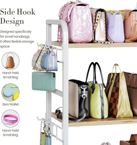 منظم محفظة مع شماعات محفظة وخطافات لمنظم الأكياس ، رف تخزين حقيبة يد 3 طبقات قائم على الأرضية مع درج للخزانة ، المنزل ، غرفة المعيشة ، أسود in Kuwait