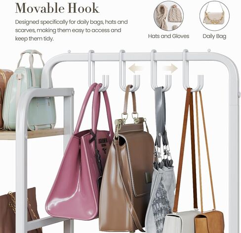 منظم محفظة مع شماعات محفظة وخطافات لمنظم الأكياس ، رف تخزين حقيبة يد 3 طبقات قائم على الأرضية مع درج للخزانة ، المنزل ، غرفة المعيشة ، أسود in Kuwait