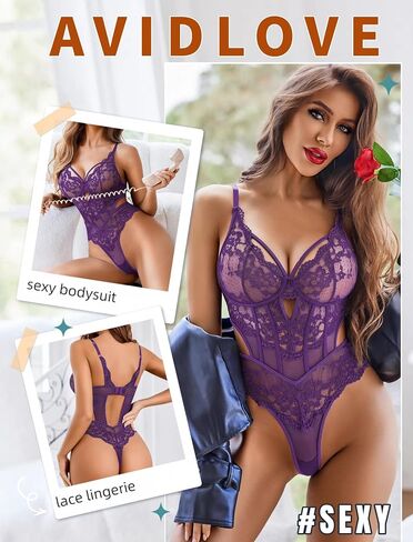 Avidlove Sexy Lingerie for Women Lace Bodysuit Teddy Lingeries V Neck Cut Out Snap Crotch Lingerie in Saudi Arabia