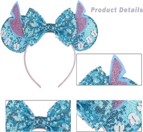 Stitch Ears,Blue Stitch Mouse Ears Headbands with Bow for Boys, Stitch costume accessories for Halloween Birthday Party Travel in Saudi Arabia