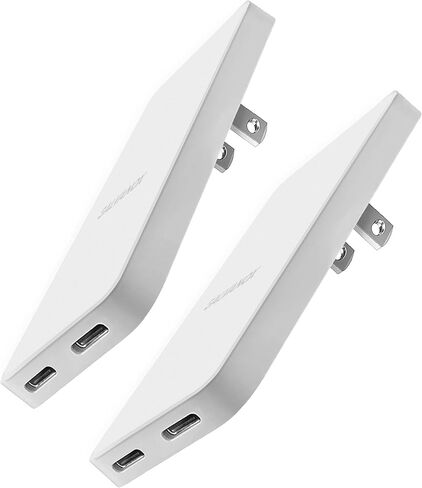 شاحن حائط مسطح مزدوج USB-C من جالفانوكس - قابس منفذ فائق النحافة للشحن السريع، متعدد المنافذ من النوع C لهواتف iPhone 13 و14 وiPhone 15 Pro Max وهواتف Samsung Galaxy (20W) in Kuwait