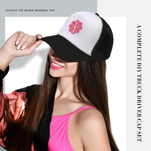 Hercicy 12 Pack DIY Trucker Hats Kit, Sublimation Blank Baseball Caps Bulk with 120 pcs Trucker Hat Iron on Embroidered Patches DIY Hat Craft for Party Accessories Multicolor in Saudi Arabia