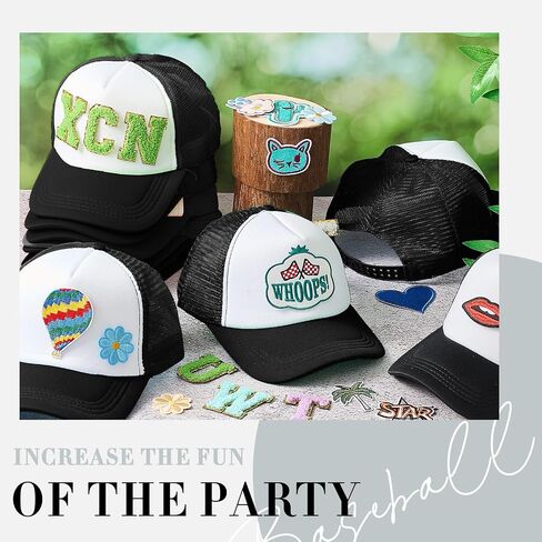 Hercicy 12 Pack DIY Trucker Hats Kit, Sublimation Blank Baseball Caps Bulk with 120 pcs Trucker Hat Iron on Embroidered Patches DIY Hat Craft for Party Accessories Multicolor in Saudi Arabia