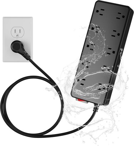 Outdoor Power Strip 6 Ft, IPX6 Waterproof Surge Protector 10 Widely Spaced AC Outlets Extension Cord, 45° Flat Plug, Wall Mountable, 14 Gauge 125V for Garden Patio Camping Christmas Lights-ETL in Kuwait