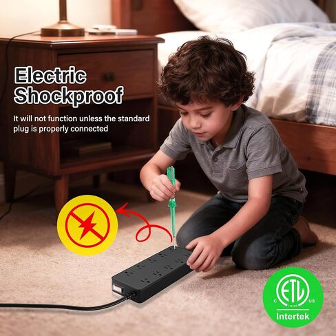 Outdoor Power Strip 6 Ft, IPX6 Waterproof Surge Protector 10 Widely Spaced AC Outlets Extension Cord, 45° Flat Plug, Wall Mountable, 14 Gauge 125V for Garden Patio Camping Christmas Lights-ETL in Kuwait