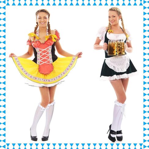 جوارب مهرجان أكتوبر للنساء عالية الركبة وعلى جوارب الركبة الدانتيل تقليم الكشكش جوارب dirndl الأبيض مع أقواس in Kuwait