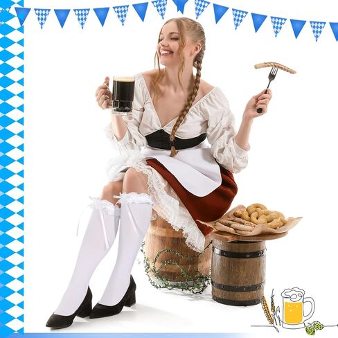 جوارب مهرجان أكتوبر للنساء عالية الركبة وعلى جوارب الركبة الدانتيل تقليم الكشكش جوارب dirndl الأبيض مع أقواس in Kuwait
