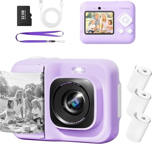 Instant Print Camera for Kids, Christmas Birthday Gifts for Girls Boys Age 3-12, TYPONOS Kids Cameras, Portable Toy Camera for 3 4 5 6 7 8 9 10 Year Old Girl with 32GB SD Card, Pink in Kuwait