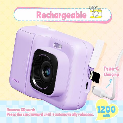 Instant Print Camera for Kids, Christmas Birthday Gifts for Girls Boys Age 3-12, TYPONOS Kids Cameras, Portable Toy Camera for 3 4 5 6 7 8 9 10 Year Old Girl with 32GB SD Card, Pink in Kuwait