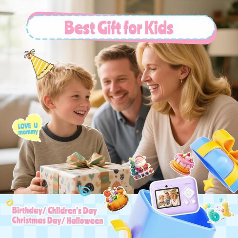 Instant Print Camera for Kids, Christmas Birthday Gifts for Girls Boys Age 3-12, TYPONOS Kids Cameras, Portable Toy Camera for 3 4 5 6 7 8 9 10 Year Old Girl with 32GB SD Card, Pink in Kuwait