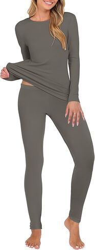 ANRABESS Thermal Underwear for Women Long Johns Fleece Lined Base Layer Pajama Set Cold Weather Top Bottom Winter Clothing in Saudi Arabia
