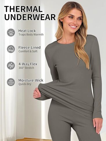 ANRABESS Thermal Underwear for Women Long Johns Fleece Lined Base Layer Pajama Set Cold Weather Top Bottom Winter Clothing in Saudi Arabia