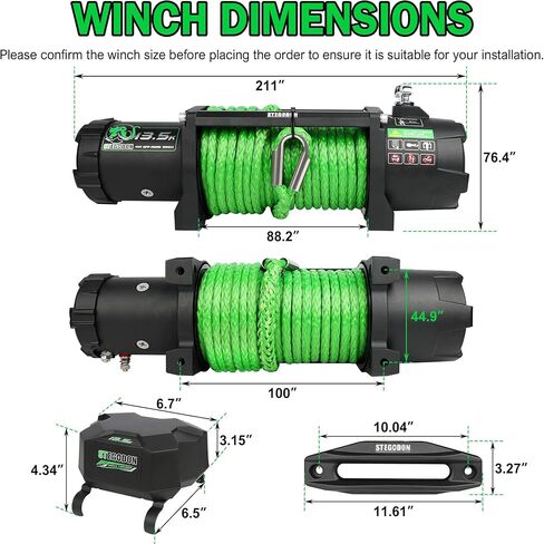 Winch 13000 LB Winch 12V Electric Winch Synthetic Rope Winch Country Country Winch مع Hawse Fairlead و Wired Handle و Corded Control لـ Jeep Truck SUV in Kuwait