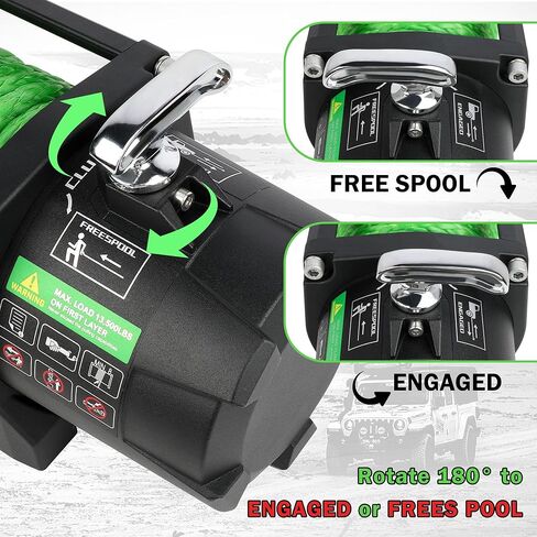 Winch 13000 LB Winch 12V Electric Winch Synthetic Rope Winch Country Country Winch مع Hawse Fairlead و Wired Handle و Corded Control لـ Jeep Truck SUV in Kuwait