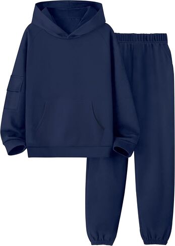 Boys Clothes Long Sleeve Solid Kangaroo Pocket Hoodie and Pants Fall Winter 2 Piece Outfits Sweatsuits Set 6-12T in Saudi Arabia