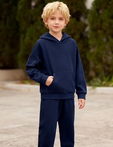 Boys Clothes Long Sleeve Solid Kangaroo Pocket Hoodie and Pants Fall Winter 2 Piece Outfits Sweatsuits Set 6-12T in Saudi Arabia