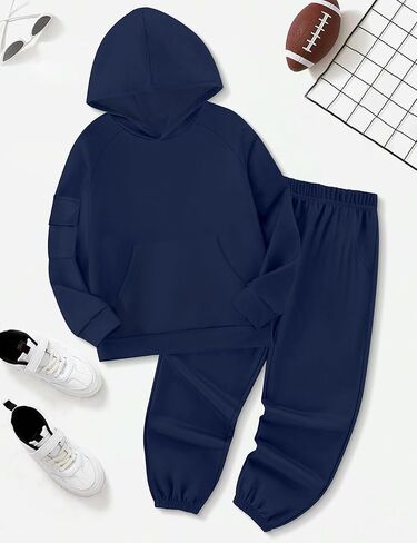 Boys Clothes Long Sleeve Solid Kangaroo Pocket Hoodie and Pants Fall Winter 2 Piece Outfits Sweatsuits Set 6-12T in Saudi Arabia