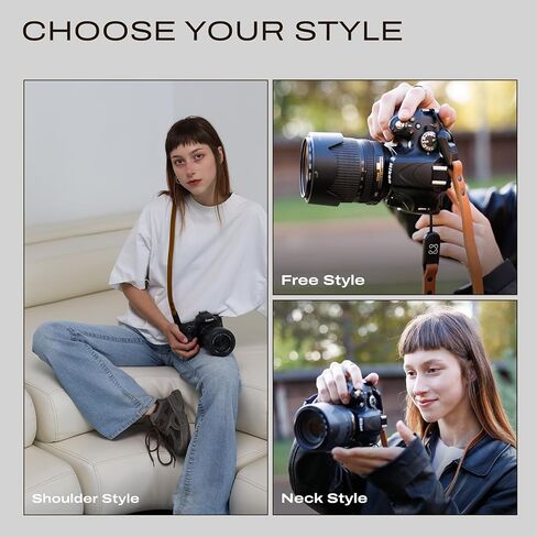 Slim Leather Camera Strap with Quick Release, Neck Adjustable Camera Shoulder Strap DSLR SLR Compatible with All Camera Brands, Classic/Black in Kuwait