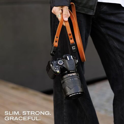 Slim Leather Camera Strap with Quick Release, Neck Adjustable Camera Shoulder Strap DSLR SLR Compatible with All Camera Brands, Classic/Black in Kuwait