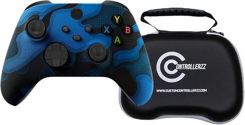 وحدة تحكم Custom Controllerzz Blue Camo وحزمة الحافظة - تتضمن وحدة تحكم لاسلكية مخصصة Blue Camo لأجهزة Xbox Series X/S وXbox One والكمبيوتر الشخصي وحقيبة سفر واقية عالمية in Kuwait