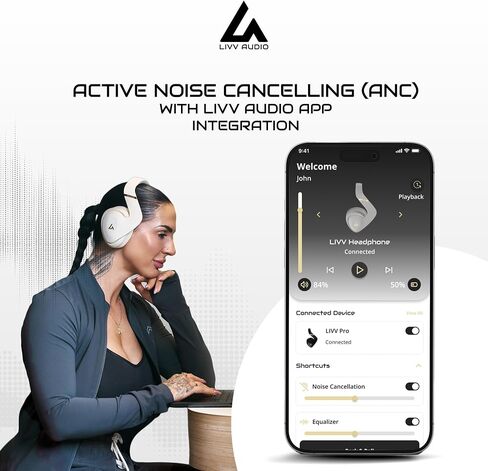 LIVV PRO Sports Headphones Designed for Gym, Workout, Running - Comfortable, Ergonomic, Over Ear, Active Noise Cancelling, 5 Microphones, Wireless, 50 Hours Battery Life, Bluetooth 5.3, Matte Black in Saudi Arabia