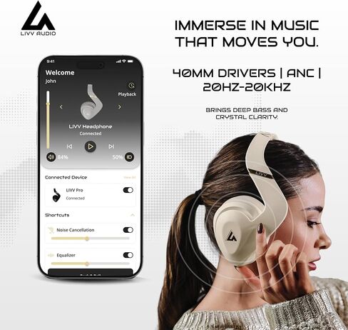 LIVV PRO Sports Headphones Designed for Gym, Workout, Running - Comfortable, Ergonomic, Over Ear, Active Noise Cancelling, 5 Microphones, Wireless, 50 Hours Battery Life, Bluetooth 5.3, Matte Black in Saudi Arabia