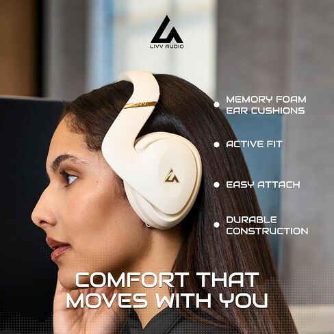 LIVV PRO Sports Headphones Designed for Gym, Workout, Running - Comfortable, Ergonomic, Over Ear, Active Noise Cancelling, 5 Microphones, Wireless, 50 Hours Battery Life, Bluetooth 5.3, Matte Black in Saudi Arabia