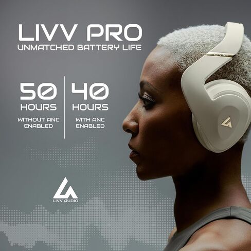 LIVV PRO Sports Headphones Designed for Gym, Workout, Running - Comfortable, Ergonomic, Over Ear, Active Noise Cancelling, 5 Microphones, Wireless, 50 Hours Battery Life, Bluetooth 5.3, Matte Black in Saudi Arabia