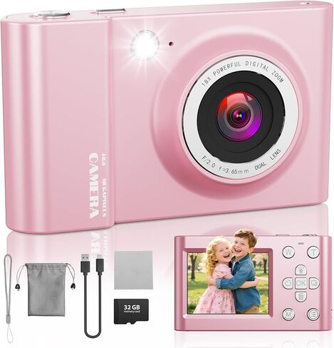 Kids Digital Camera, 4K Vlogging Camera with 64MP & 18X Zoom Anti-Shake, Christmas Birthday Gifts for Kids Ages 3-12, Includes 32GB SD Card (Black) in Kuwait