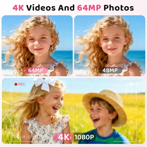 Kids Digital Camera, 4K Vlogging Camera with 64MP & 18X Zoom Anti-Shake, Christmas Birthday Gifts for Kids Ages 3-12, Includes 32GB SD Card (Black) in Kuwait