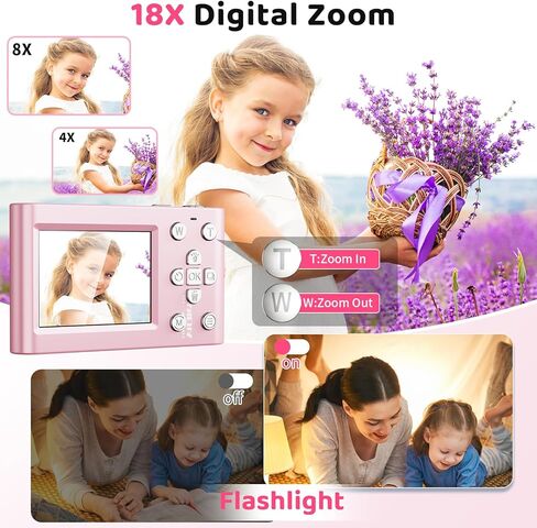 Kids Digital Camera, 4K Vlogging Camera with 64MP & 18X Zoom Anti-Shake, Christmas Birthday Gifts for Kids Ages 3-12, Includes 32GB SD Card (Black) in Kuwait