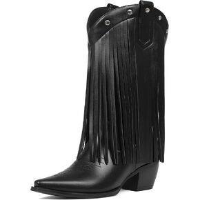 Women's Fringe Cowboy Boots Mid-Calf Ridding Cowgirl Boots Pull On Western Boots Fashion Style in Kuwait